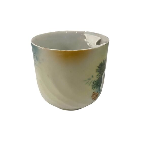 Antique PRUSSIA GERMANY Porcelain Green White Flower Raised Gold Leaves Tea Cup - Picture 5 of 8